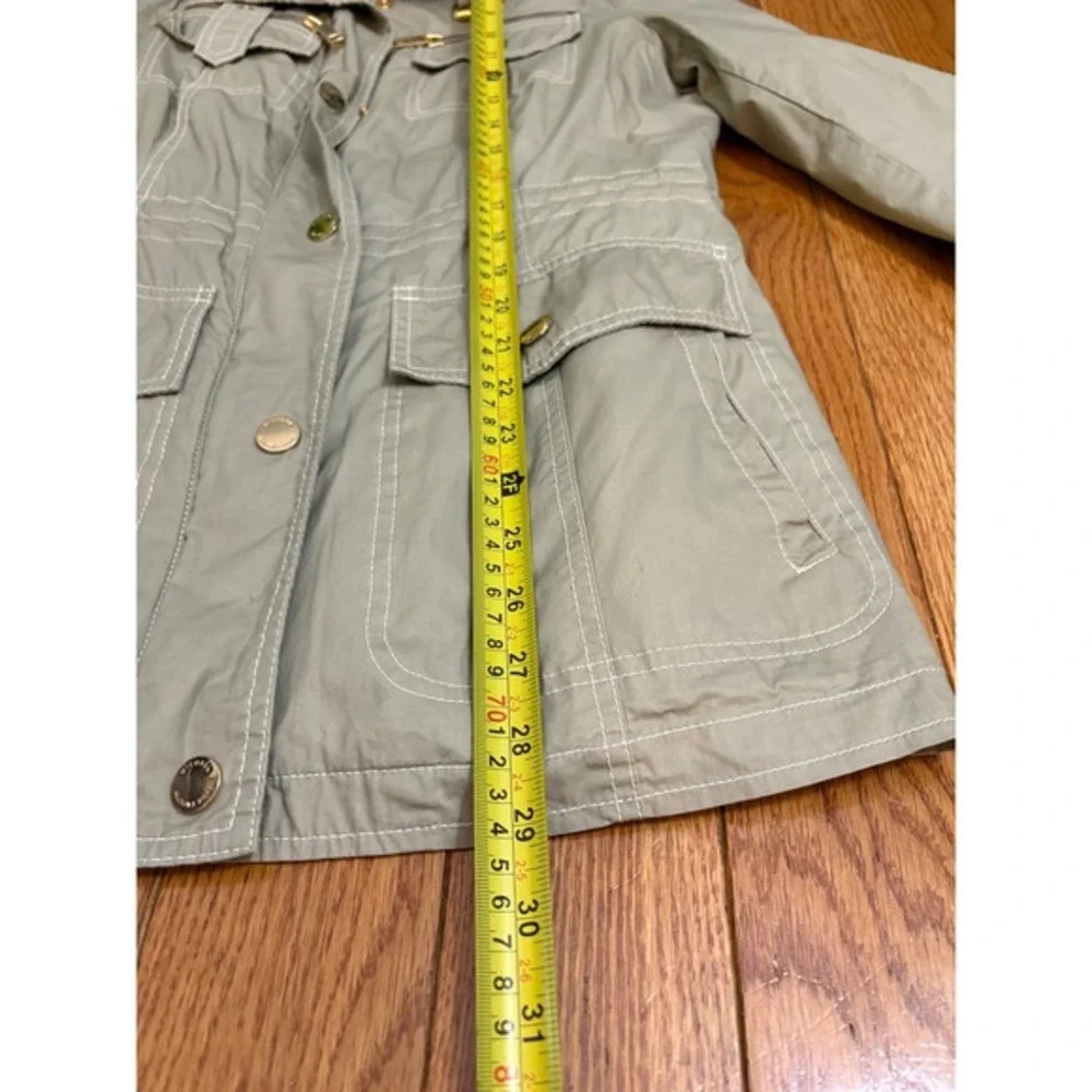 Michael Kors Womens XS Khaki Tan Utility Field‎ Jacket Monogram Lining Gold Zip
